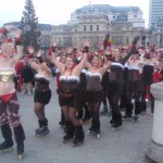 London Christmas roller skaters