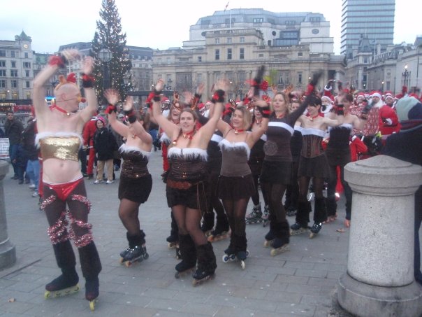 London Christmas roller skaters