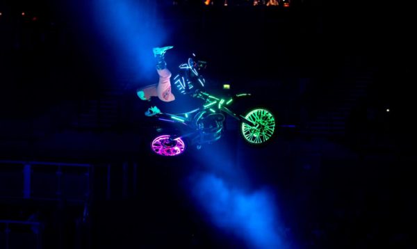 Motorbike stunts with lights